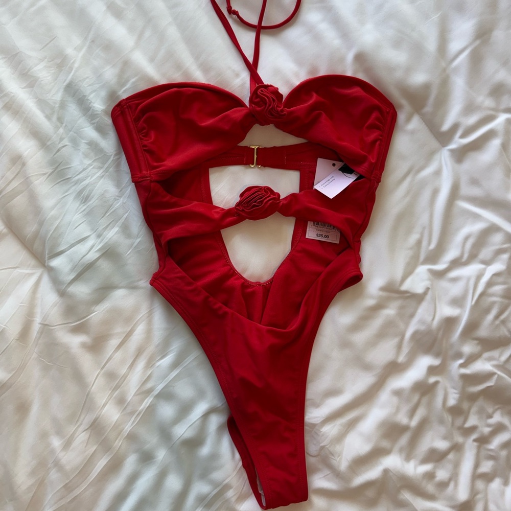 wild fable Red Cutout One-Piece Swimsuit with Knot Details